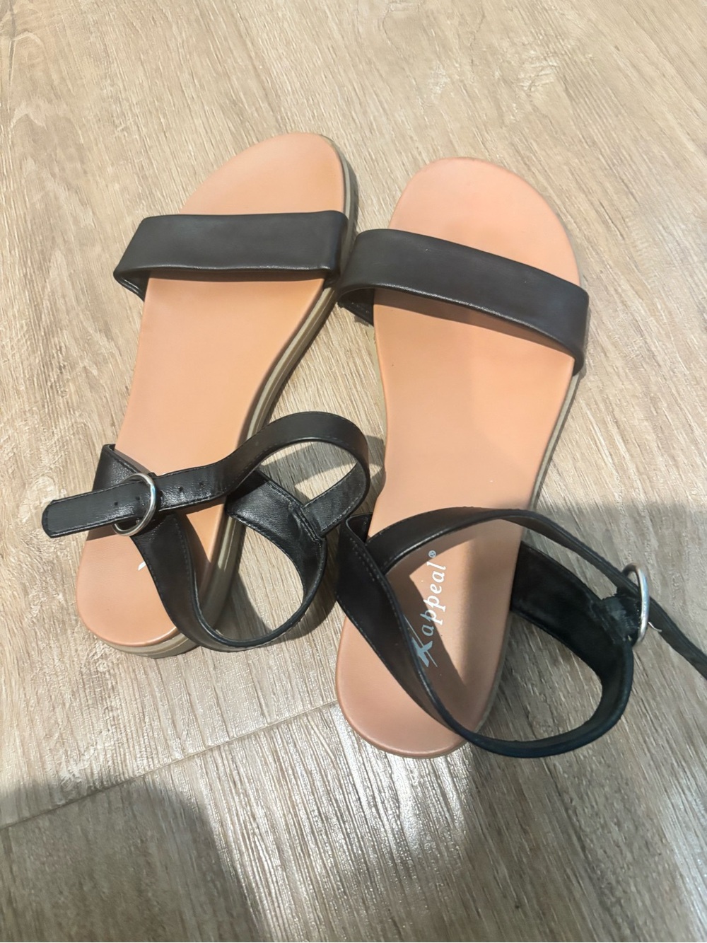 x-appeal Black Ankle-Strap Flat Sandals